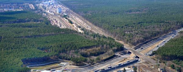 Aerial view of Potsdam freeway interchange and Seddin freight station