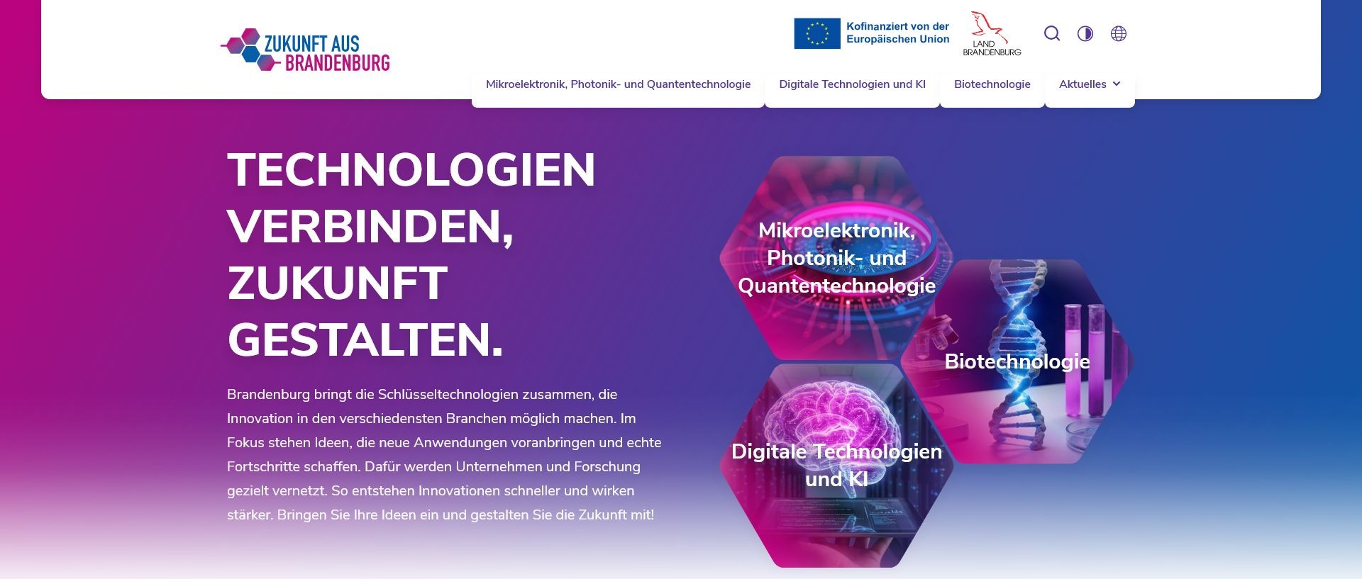 Screenshot Website Zukunft aus Brandenburg
